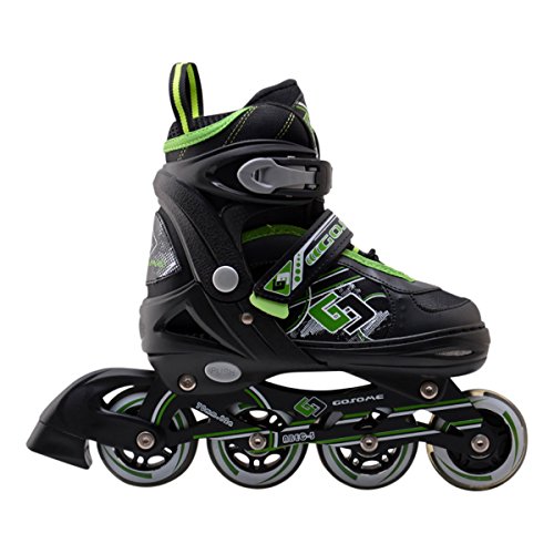 Patines en línea profesionales con Luces para niños y adultos - Talla ajustable - Negro/Verde - Talla S (30-33)