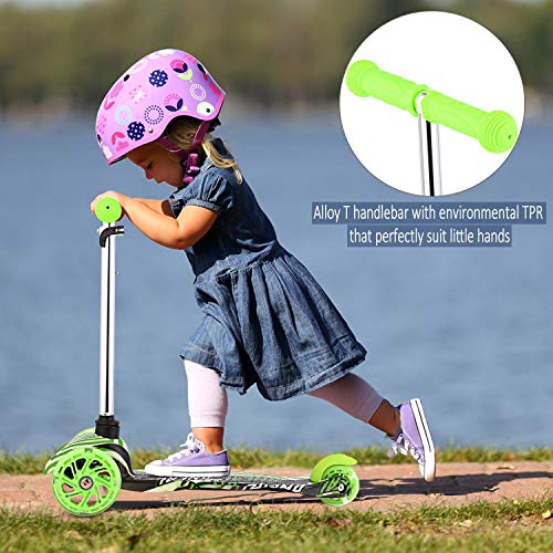 Patinete Niño Niña, Patinete de 3 Ruedas Scooter para Niños de 2 a 8 años, Patinete Niño 3 Ruedas con LED Intermitentes, 4 Alturas Ajustables, Carga máxima de 50 kg (A Verde)