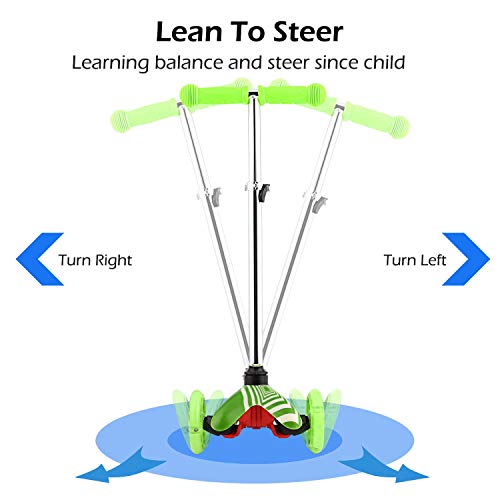 Patinete Niño Niña, Patinete de 3 Ruedas Scooter para Niños de 2 a 8 años, Patinete Niño 3 Ruedas con LED Intermitentes, 4 Alturas Ajustables, Carga máxima de 50 kg (A Verde)