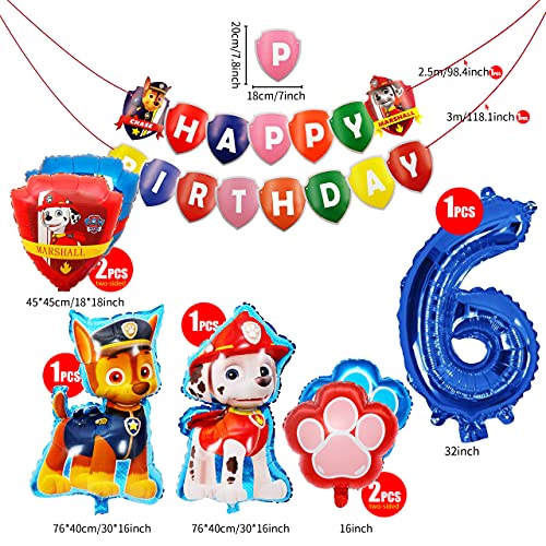 Paw Dog Patrol Balloons, Globos de Patrulla Canina, Globos De Dibujos Animados, Número 6 Azul, Juego de Decoración de Cumpleaños, Suministros para Fiestas Infantiles, 8 Piezas