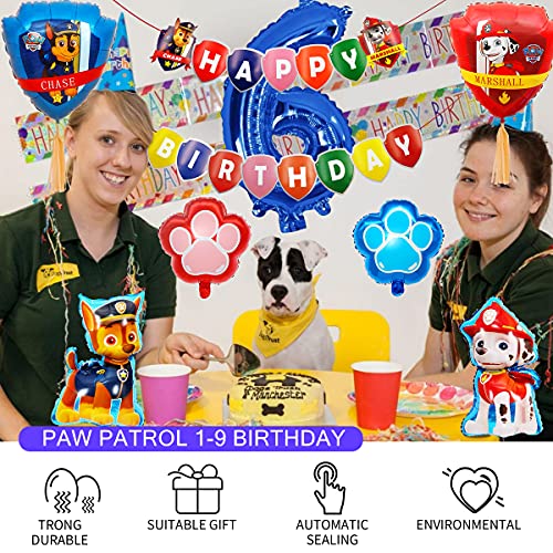 Paw Dog Patrol Balloons, Globos de Patrulla Canina, Globos De Dibujos Animados, Número 6 Azul, Juego de Decoración de Cumpleaños, Suministros para Fiestas Infantiles, 8 Piezas