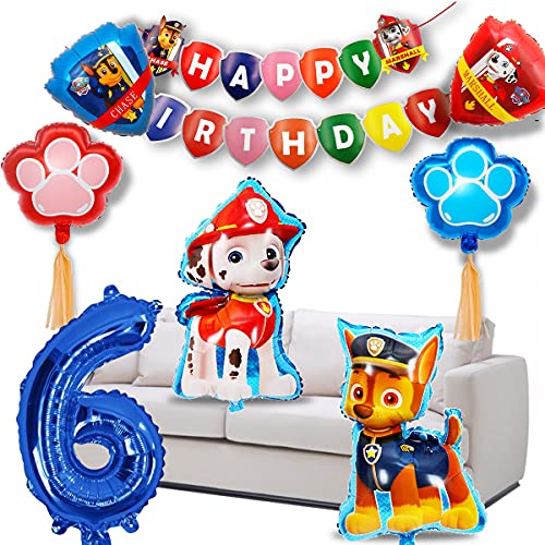 Paw Dog Patrol Balloons, Globos de Patrulla Canina, Globos De Dibujos Animados, Número 6 Azul, Juego de Decoración de Cumpleaños, Suministros para Fiestas Infantiles, 8 Piezas