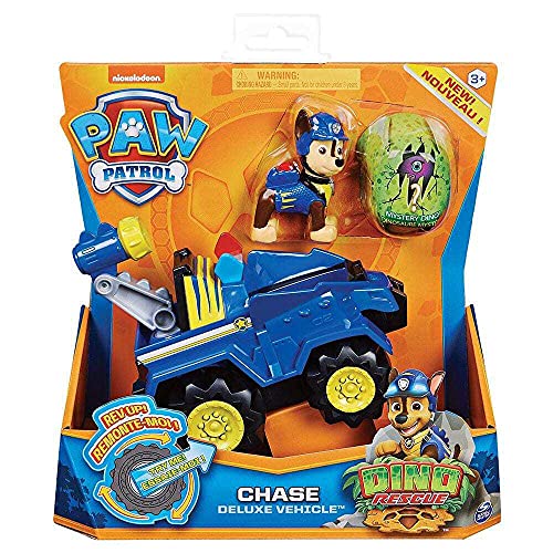 PAW PATROL Dino Rescue Vehículos | con Rev-Up, Dino Figura y Personajes, Figura:Chase