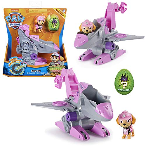 PAW PATROL Dino Rescue Vehículos | con Rev-Up, Dino Figura y Personajes, Figura:Skye