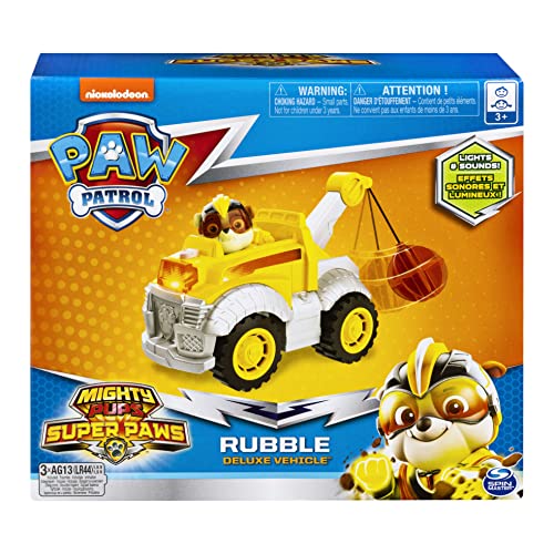 PAW PATROL Mighty Pups | Vehículos con Luz, Sonido y Figura de Juego | Patrulla Canina, Figura:Rubble