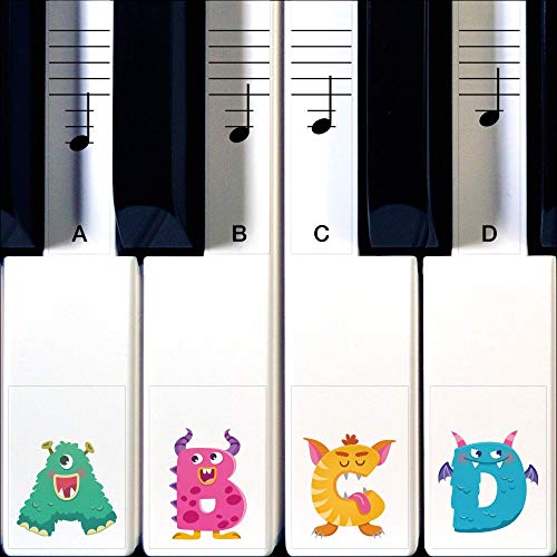 Pegatinas Monster Piano de Crosby para aprender a tocar el piano o el teclado: juego de 88, 76, 61 y 49 teclas extraíbles transparentes