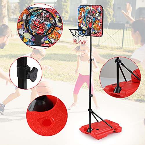 PELLOR Canasta de Baloncesto, Tablero Baloncesto Juego Al Aire Libre y Interior Oficina Mini Aro de Baloncesto con Función de Puntuación y Balón para Niños Infantils (Rojo)