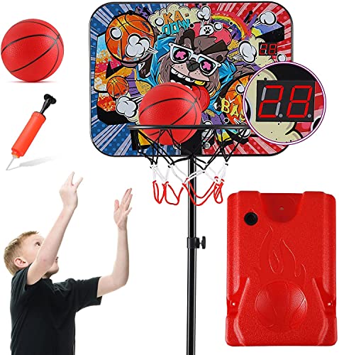 PELLOR Canasta de Baloncesto, Tablero Baloncesto Juego Al Aire Libre y Interior Oficina Mini Aro de Baloncesto con Función de Puntuación y Balón para Niños Infantils (Rojo)