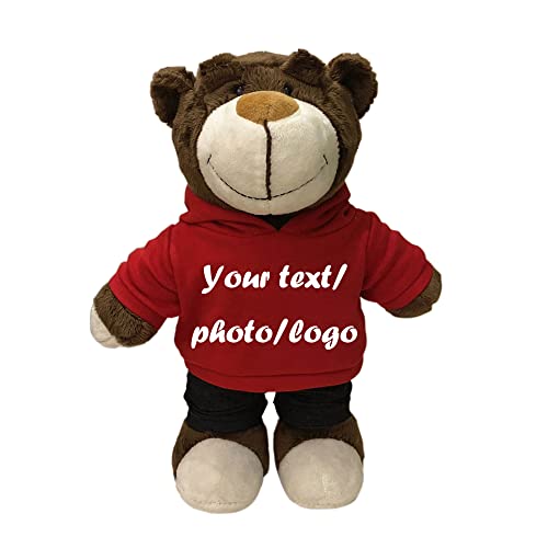 Peluche de Oso Lindo Personalizado de 28 cm, muñeco de Peluche con Nombre Personalizado, Oso Sonriente con Sudadera con Capucha, Juguetes de Navidad / año Nuevo, Regalos para Amigos y Familiares