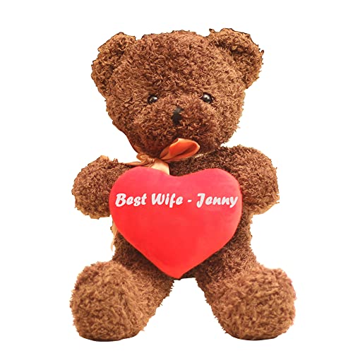 Peluche de Oso Lindo Personalizado de 40 cm, muñeco de Peluche con Nombre Personalizado, Oso Sonriente sostiene un corazón, Juguetes de Navidad / año Nuevo, Regalos para Amigos y Familiares