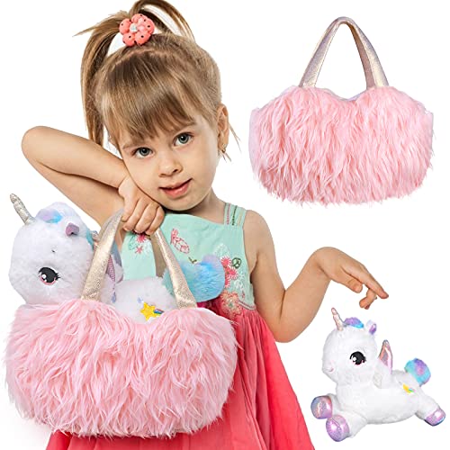 Peluche Unicornio Juguete para Niñas, Bolso de Felpa Lentejuelas y Peluches de Doble Cara con Peluche Unicornio y Manta, Unicornio Regalo Navidad Cumpleaños para Niñas 3 4 5 6 7 años