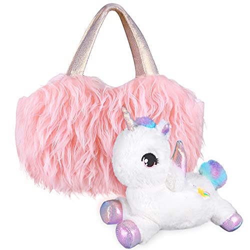 Peluche Unicornio Juguete para Niñas, Bolso de Felpa Lentejuelas y Peluches de Doble Cara con Peluche Unicornio y Manta, Unicornio Regalo Navidad Cumpleaños para Niñas 3 4 5 6 7 años