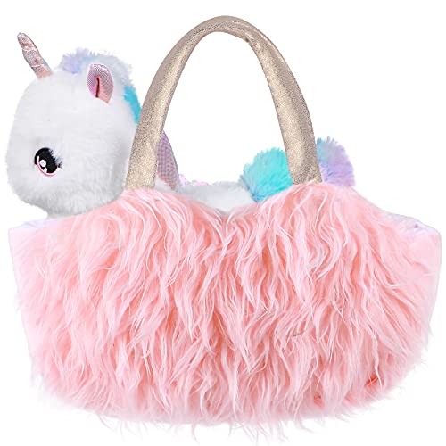 Peluche Unicornio Juguete para Niñas, Bolso de Felpa Lentejuelas y Peluches de Doble Cara con Peluche Unicornio y Manta, Unicornio Regalo Navidad Cumpleaños para Niñas 3 4 5 6 7 años