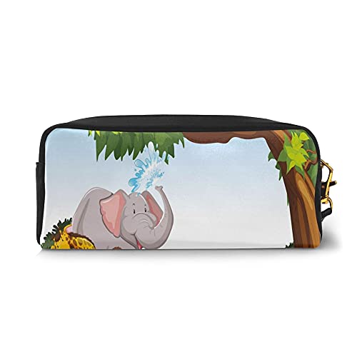 Pencil Case Pen Storage Bag Zippered Pouch,Various Cartoon Style Animals Together By River Bank Tree Bird Cute Funny Wildlife,Office Organizer for Boys Girls Adults