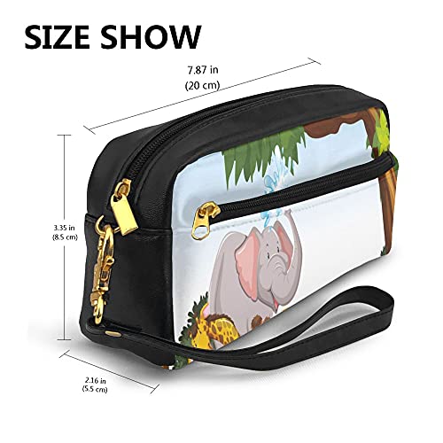 Pencil Case Pen Storage Bag Zippered Pouch,Various Cartoon Style Animals Together By River Bank Tree Bird Cute Funny Wildlife,Office Organizer for Boys Girls Adults