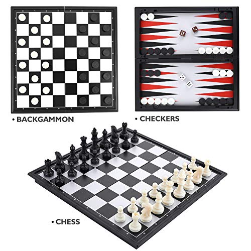 Peradix 3 en 1 Ajedrez Juego, Ajedrez, Damas y Backgammon, Ajedrez Magnético de Rompecabezas, Ideal para niños y Adultos, Juegos al Aire Libre o Regalos