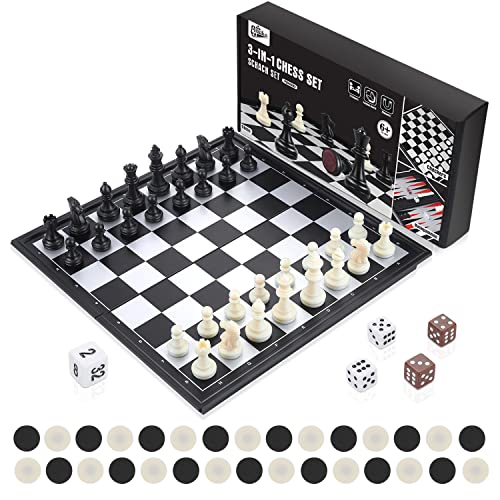 Peradix 3 en 1 Ajedrez Juego, Ajedrez, Damas y Backgammon, Ajedrez Magnético de Rompecabezas, Ideal para niños y Adultos, Juegos al Aire Libre o Regalos