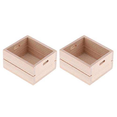 perfeclan 2Pcs 1/12 Mini Caja de Almacenamiento de Madera, Robusta y Pequeña Caja de Almacenamiento de Madera de Frutas en Miniatura para Muebles de Cocina