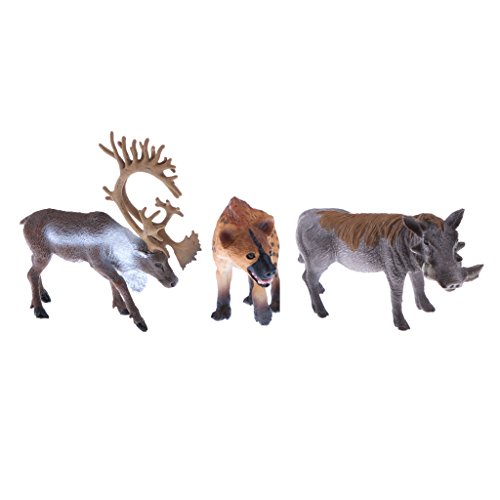 perfeclan Figuras de Modelos de Animales Reno Salvaje + Hiena Africana + Verrugas Masculinas Juguetes de Modelo de Cerdo