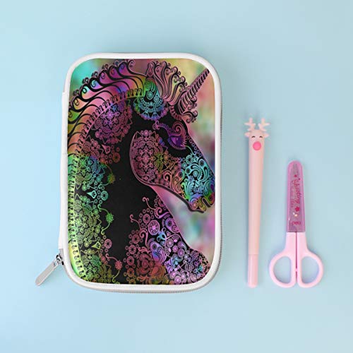 Perfil estilizado Unicorn Head Pen Papelería Bolsa Cosmética Maquillaje Bolsa Estuche de lápices Bolsa Monedero Mariquita para estudiante Chica Niño Niños Cremallera