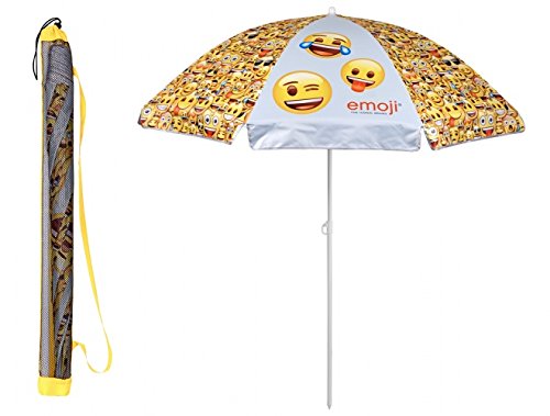 PERLETTI - Emoji Sombrilla de Playa Jardín Mar Terraza - Antiviento - Caritas Oficiales de Whatsapp - Protección contra los Rayos UV SPF 50+ - Diametro 160 cm