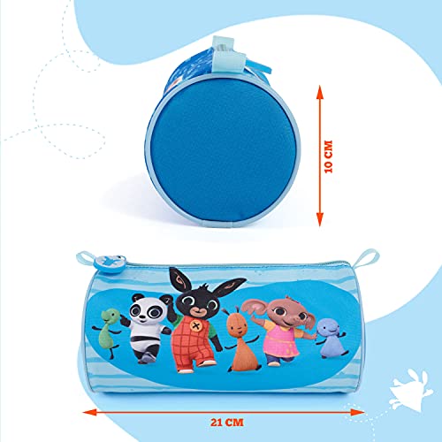 PERLETTI Estuche Escolar Bing para Niños con Cremallera - Práctica Bolsa para Lápices para Niño con Bing Sula y Pando - Cartuchera Azul para Escuela y Guardería para Chicos - 10x21x8 cm