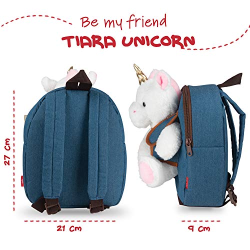 PERLETTI - Mochila Infantil Grande de Animal de Peluche - Bolso para Niños Niñas 3 4 5 Años con Muñeco Extraíble para Escuela Guarderia Viaje - Bolsa Escolar Suave - 21x27x9 cm (Unicornio)