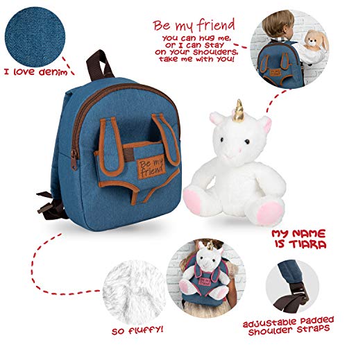 PERLETTI - Mochila Infantil Grande de Animal de Peluche - Bolso para Niños Niñas 3 4 5 Años con Muñeco Extraíble para Escuela Guarderia Viaje - Bolsa Escolar Suave - 21x27x9 cm (Unicornio)