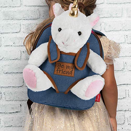 PERLETTI - Mochila Infantil Grande de Animal de Peluche - Bolso para Niños Niñas 3 4 5 Años con Muñeco Extraíble para Escuela Guarderia Viaje - Bolsa Escolar Suave - 21x27x9 cm (Unicornio)