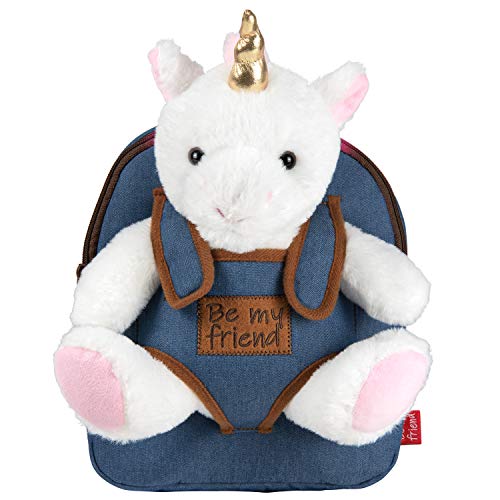 PERLETTI - Mochila Infantil Grande de Animal de Peluche - Bolso para Niños Niñas 3 4 5 Años con Muñeco Extraíble para Escuela Guarderia Viaje - Bolsa Escolar Suave - 21x27x9 cm (Unicornio)