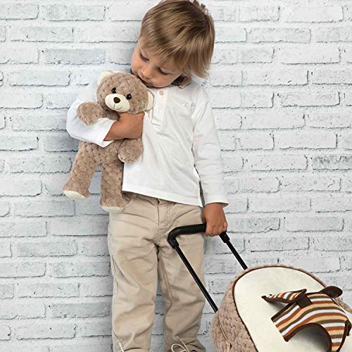 PERLETTI Mochila Trolley Infantil con Oso de Peluche - Bolsa con Ruedas y Muñeco Osito para Niños Niñas 3 4 5 Años - Bolso Escolar para Escuela Guardería Viaje - 29x33x11 cm (Cachorro de Oso)