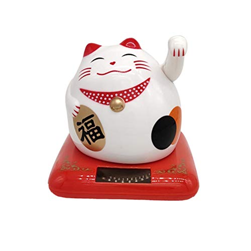 Persiverney Maneki Neko Happy Cat Fortune Lucky Wealth Gato de bienvenida Gato con energía solar Cute With Waving Arm Home Display Decoración del coche, Lucky Cat Waving Arm, Fortune Cat successful