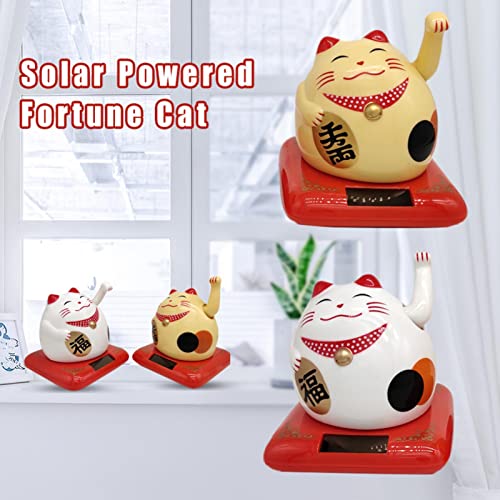 Persiverney Maneki Neko Happy Cat Fortune Lucky Wealth Gato de bienvenida Gato con energía solar Cute With Waving Arm Home Display Decoración del coche, Lucky Cat Waving Arm, Fortune Cat successful