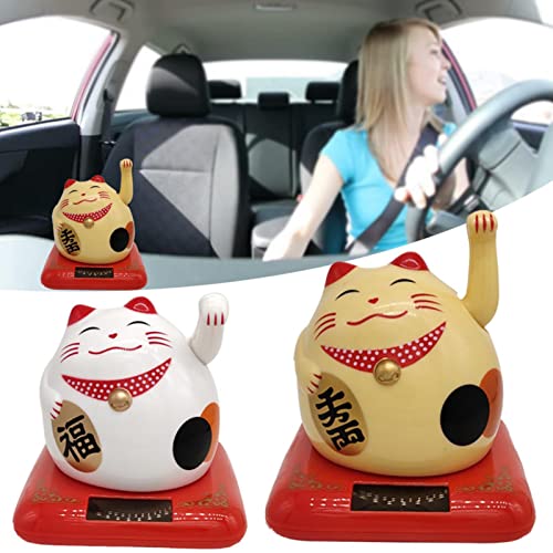 Persiverney Maneki Neko Happy Cat Fortune Lucky Wealth Gato de bienvenida Gato con energía solar Cute With Waving Arm Home Display Decoración del coche, Lucky Cat Waving Arm, Fortune Cat successful