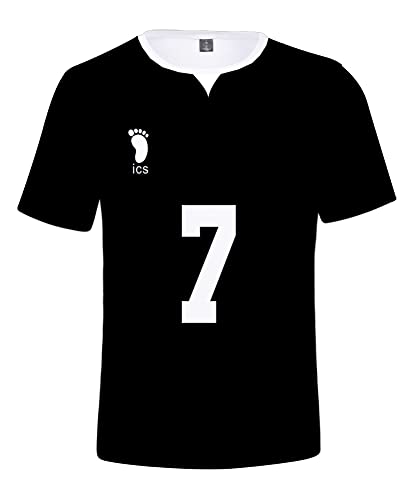 Piccodos Camiseta de manga corta para hombre y mujer, Anime 3D, de Inarizaki, de alta escuela de voleibol Club Miya Atsumu No. 7, para cosplay, color negro, talla 3XL (pecho 124 cm)