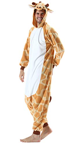 Pijama Animal Entero Unisex para Adultos con Capucha Cosplay Pyjamas Ropa de Dormir Kigurumi Traje de Disfraz para Festival de Carnaval Halloween Navidad Jirafa