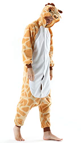 Pijama Animal Entero Unisex para Adultos con Capucha Cosplay Pyjamas Ropa de Dormir Kigurumi Traje de Disfraz para Festival de Carnaval Halloween Navidad Jirafa