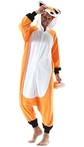 Pijama Animal Entero Unisex para Adultos con Capucha Cosplay Pyjamas Ropa de Dormir Kigurumi Traje de Disfraz para Festival de Carnaval Halloween Navidad Zorro