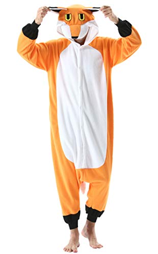 Pijama Animal Entero Unisex para Adultos con Capucha Cosplay Pyjamas Ropa de Dormir Kigurumi Traje de Disfraz para Festival de Carnaval Halloween Navidad Zorro