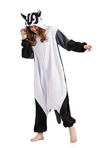 Pijama Animal Entero Unisex para Adultos con Capucha Cosplay Pyjamas Ropa de Dormir Traje de Disfraz para Festival de Carnaval Halloween Navidad American Badger M(156-167CM)