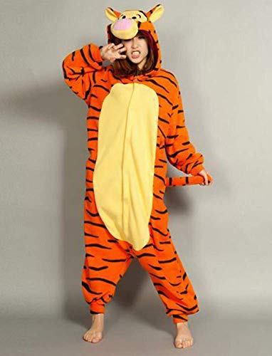 Pijama Kigurumi - Confeccionado en una pieza - Ideal incluso como disfraz de animal para carnaval, Halloween, fiestas cosplay, suave y cómodo de usar Tigre Small