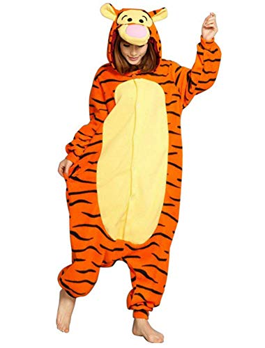 Pijama Kigurumi - Confeccionado en una pieza - Ideal incluso como disfraz de animal para carnaval, Halloween, fiestas cosplay, suave y cómodo de usar Tigre Small