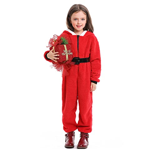 Pijamas de una Pieza de Papá Noel Coral Fleece Onesies para Padres e Hijos Navidad con Capucha Fleece Jumpsuit Fiesta Cosplay Disfraz Adultos Niños Homewear Traje