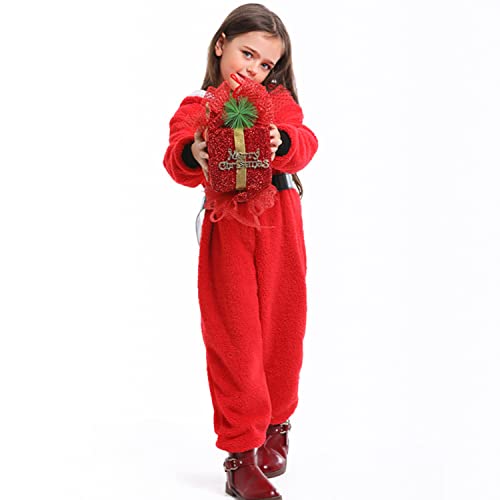 Pijamas de una Pieza de Papá Noel Coral Fleece Onesies para Padres e Hijos Navidad con Capucha Fleece Jumpsuit Fiesta Cosplay Disfraz Adultos Niños Homewear Traje