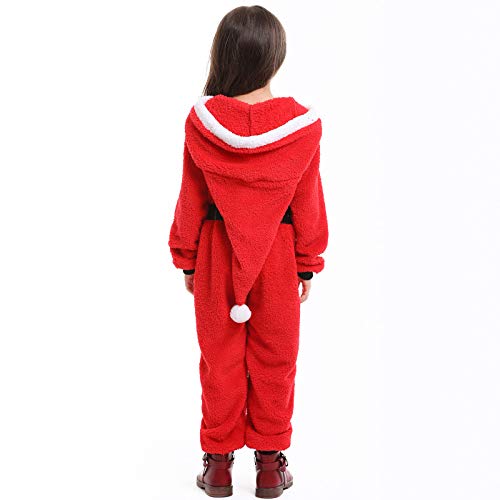 Pijamas de una Pieza de Papá Noel Coral Fleece Onesies para Padres e Hijos Navidad con Capucha Fleece Jumpsuit Fiesta Cosplay Disfraz Adultos Niños Homewear Traje