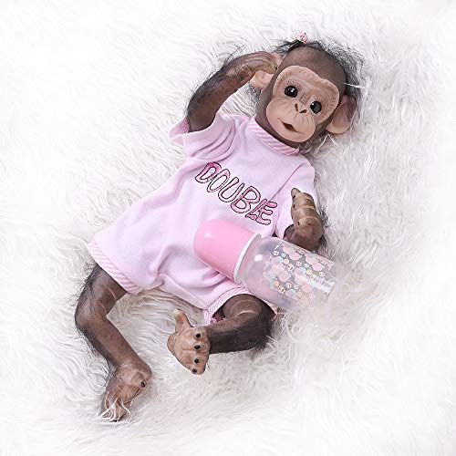 Pinky Reborn Muñecas 16 Pulgadas 40cm Simulación Silicona Vinilo Monkey Doll Realista Bebe Reborn Mono Mohair Toddler Toys Regalos de cumpleaños (05F)