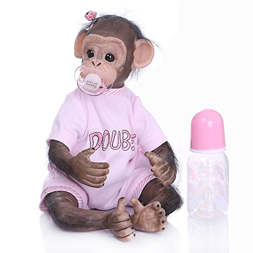 Pinky Reborn Muñecas 16 Pulgadas 40cm Simulación Silicona Vinilo Monkey Doll Realista Bebe Reborn Mono Mohair Toddler Toys Regalos de cumpleaños (05F)