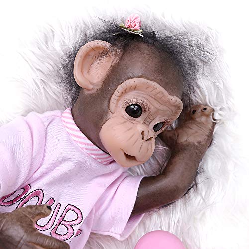 Pinky Reborn Muñecas 16 Pulgadas 40cm Simulación Silicona Vinilo Monkey Doll Realista Bebe Reborn Mono Mohair Toddler Toys Regalos de cumpleaños (05F)