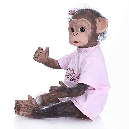 Pinky Reborn Muñecas 16 Pulgadas 40cm Simulación Silicona Vinilo Monkey Doll Realista Bebe Reborn Mono Mohair Toddler Toys Regalos de cumpleaños (05F)