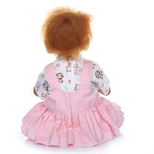 Pinky Reborn Muñecas 21 Pulgadas 52cm Simulación Silicona Vinilo Mono Doll Realista Bebe Reborn Mono Mohair Toddler Toys Regalos de cumpleaños (01F)